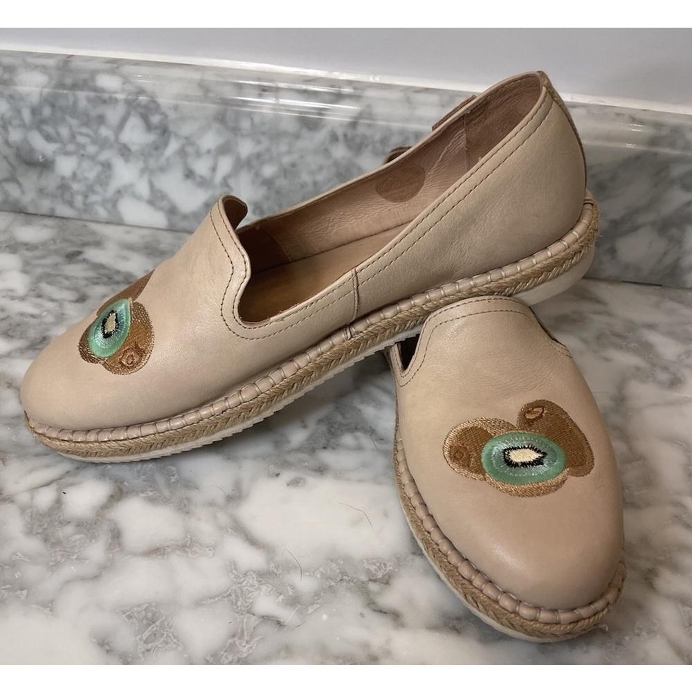 Pikolinos Women’s Leather Espadrille Loafers Size 42 Kiwi Fruit Embroidered